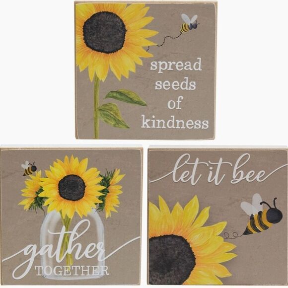 Honey Bee Wooden Block Sitter Set Farmhouse Buzz Bumble Spring Decor Cottagecore - Picture 1 of 4